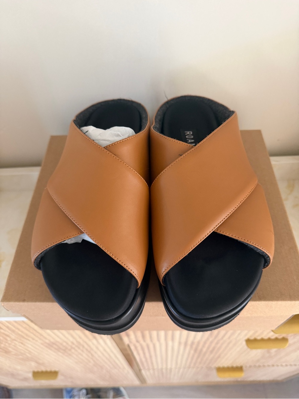ROAM Women's Tan Crisscross Slide Sandals